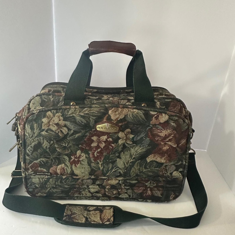 Ricardo Beverly Hills Santa Cruz Floral Tapestry Carry On Bag Green Burgundy